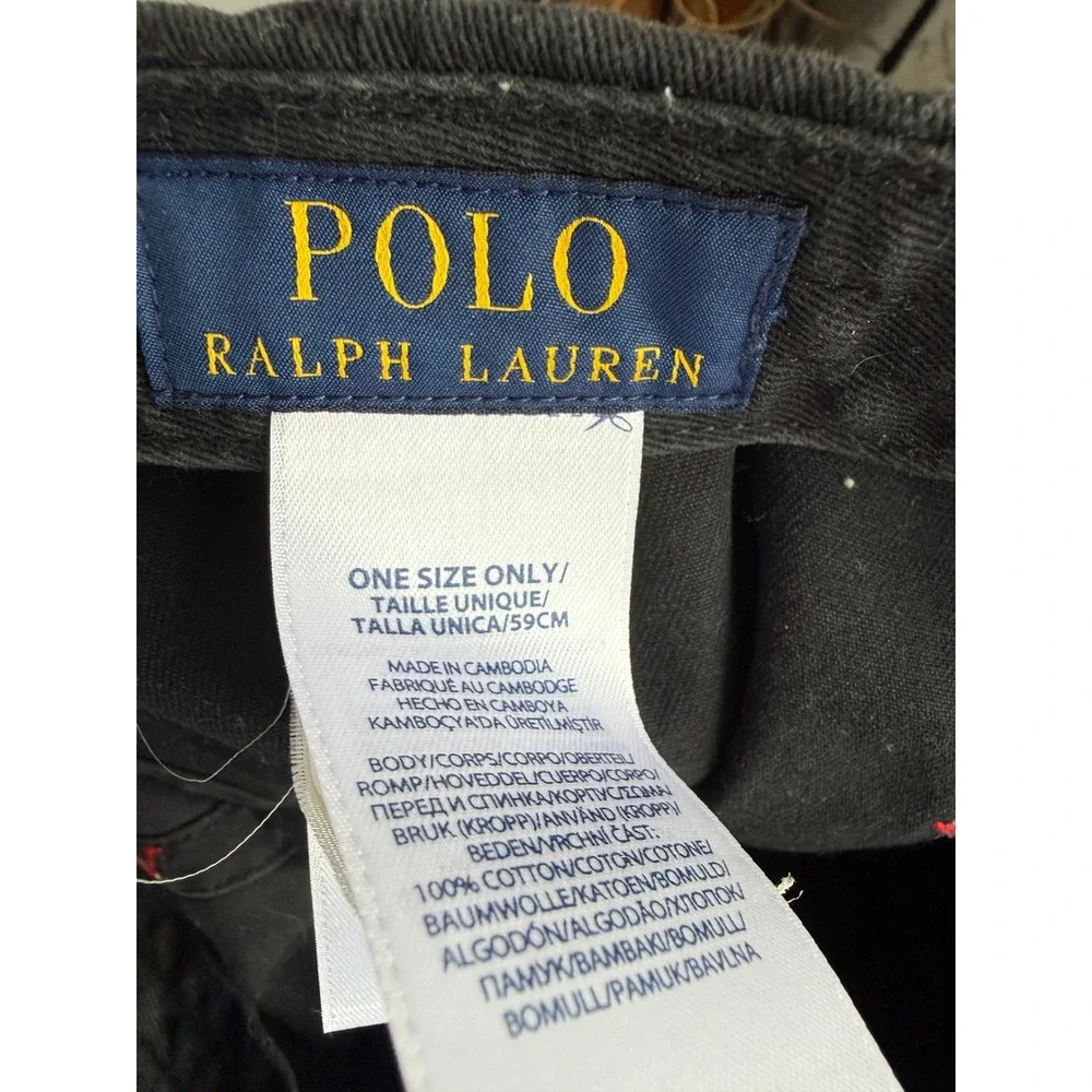 Polo Ralph Lauren Mens Black Cotton Baseball Cap Red Pony Logo Adjustable Hat